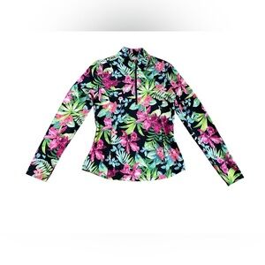 Tommy Bahama Racquet & Paddle 1/4 Zip Pullover Top Floral Quick Dry M